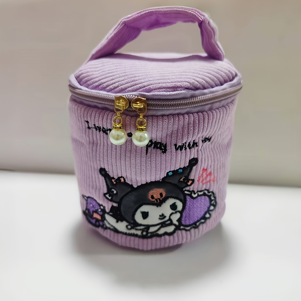 Cartoon Cosmetic Bag With Zipper Closure, Bucket-shaped Cosmetic Case, Portable Storage Bag