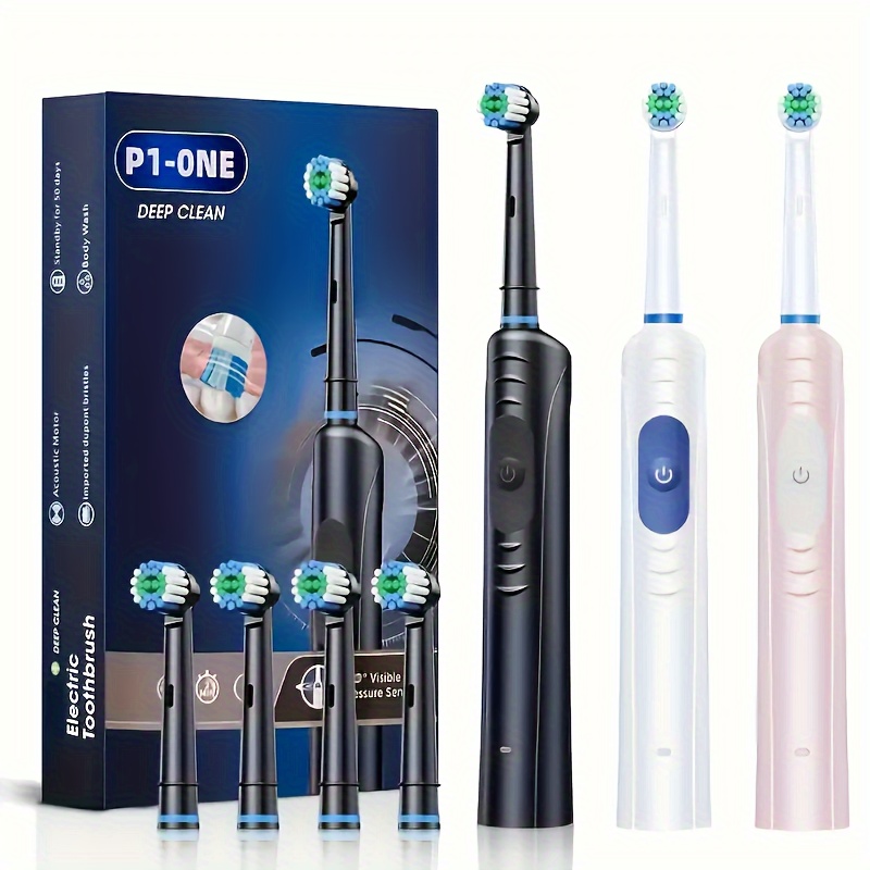 

1 Set Electric Toothbrush, Rechargeable Fully Automatic Smart Toothbrush With 4 Brush Heads Teeth Care Set For Oral Teeth Deep Cleaning Whitening Tool