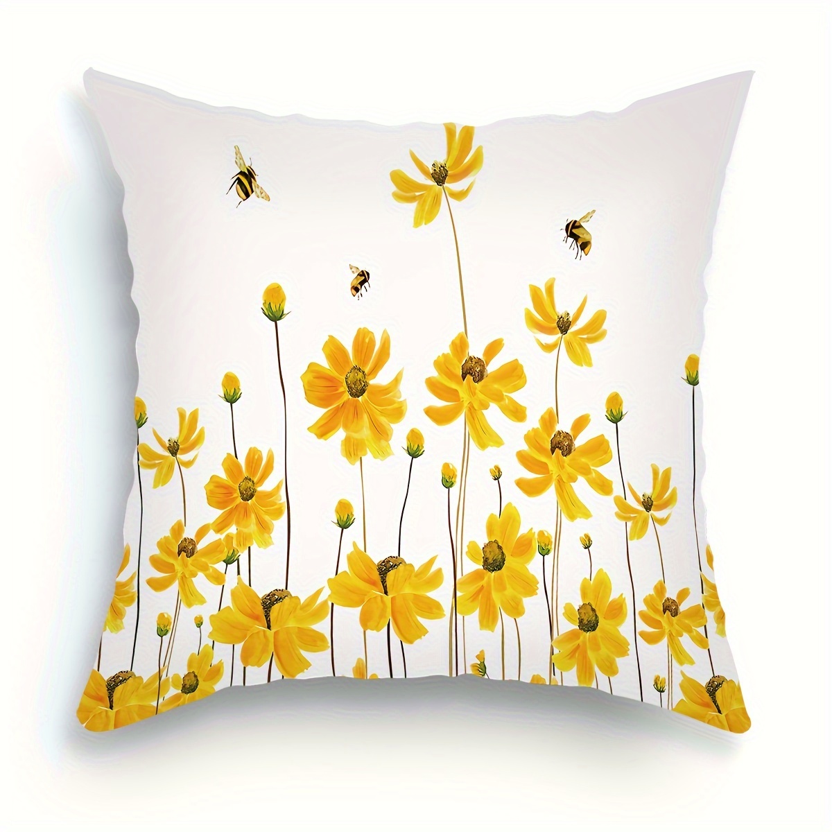 

1pc, Yellow Small Daisy Bee Print Throw Pillow Case, Home Decoration Sofa Cushion Throw Pillow Pillow Cover 18"x18" (cushion Not Included)