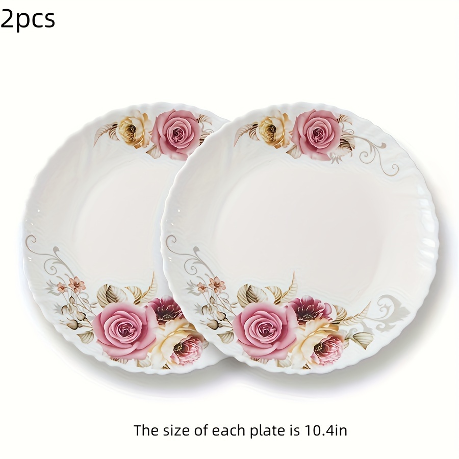 

2pcs 10.4" Dinner Plates, Rose, Linear & Curved Design, Dishwasher Safe Tempered Opal Glass Dishes, Kitchen Supplies, Housewarming Gifts, Tableware