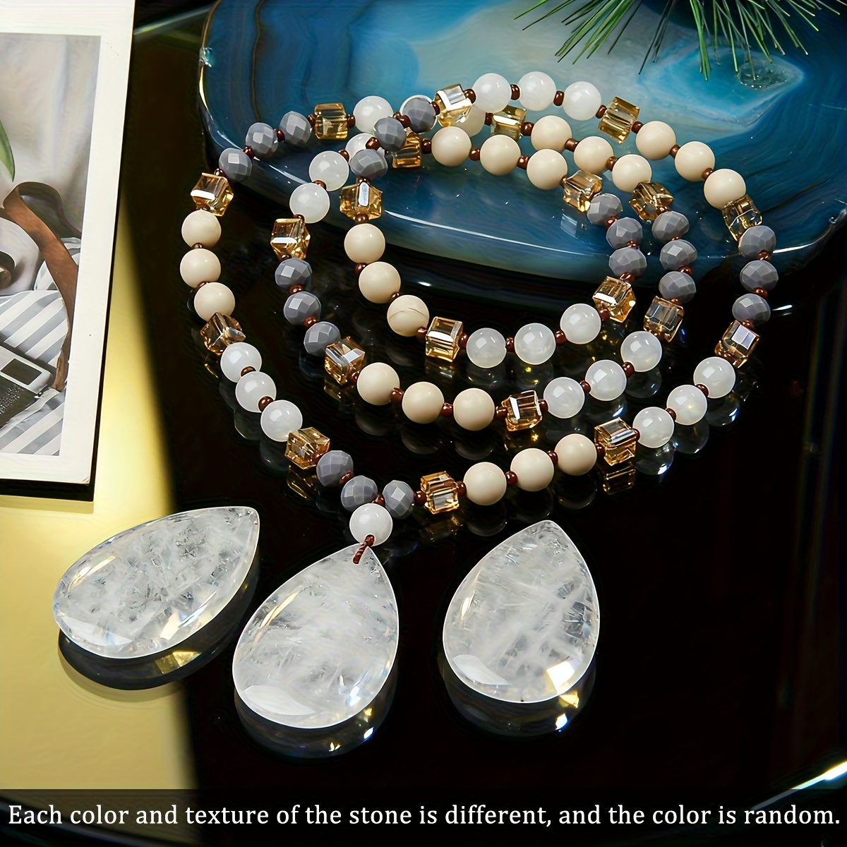 Natural Stone Beads Necklace with Hand-Rolled Beads for Women