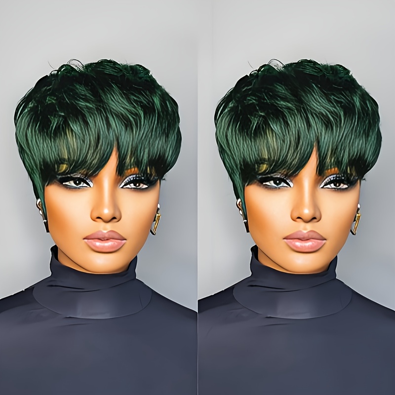 TEMU Cut Wig With Bangs - 6" Straight Human Hair, Glueless For Women, 150% Density , For 's Day & Cosplay Parties, Short Hair Wig, Party Accessory, Natural Look Hairpiece