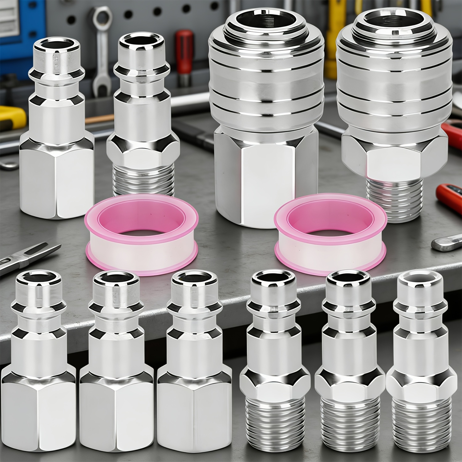 12pcs Air Pump Hose Fitting Kit | 1/4" Bsp Male & Female Quick-release Fittings, Rust-proof Coated, For Eu & Us Markets
