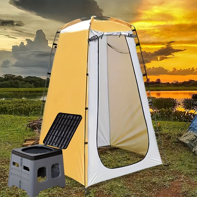 person portable outdoor shower toilet tent with foldable toilet