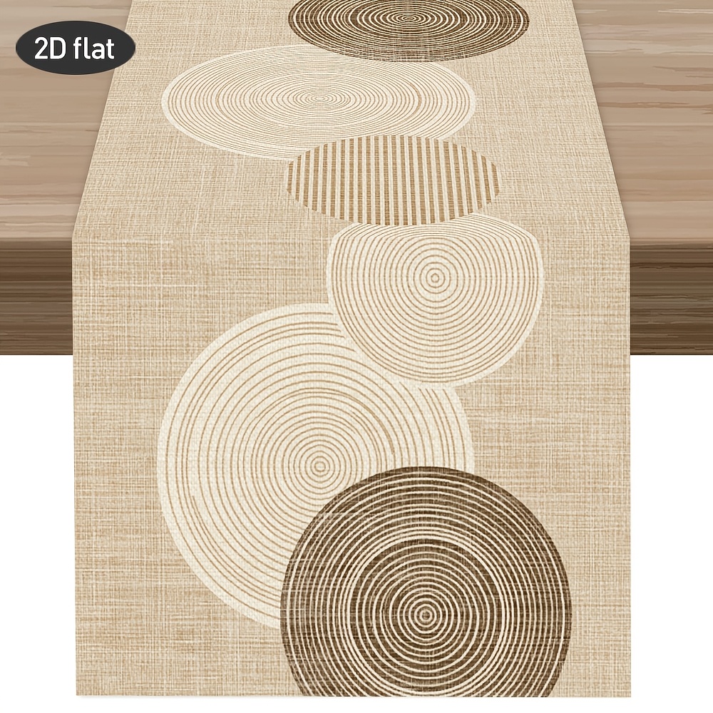 TEMU 1pc, 2d Flat Printing, Exquisite Beige Soft Round Table Runner, Gentle Country Style, Latest Autumn Winter Printed Polyester Tablecloth, Kitchen