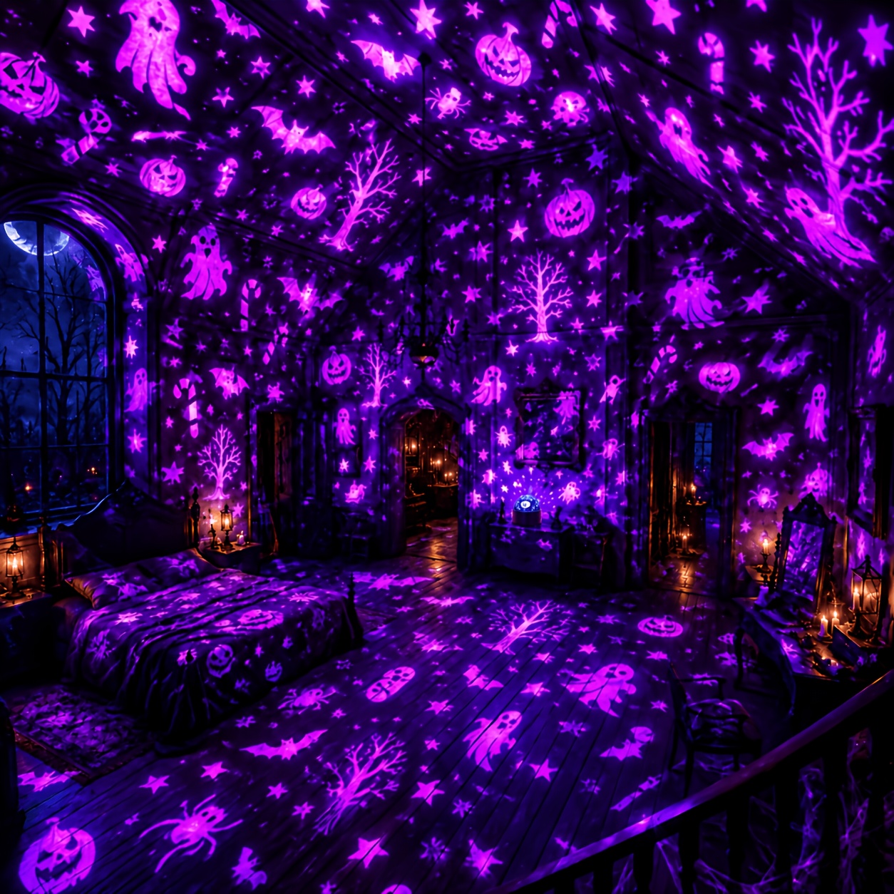 TEMU Halloween Voice-controlled Music Rhythm Multicolor Projection Smart Light, 7 Kinds Of Lighting Effects Usb Powered Mini Pumpkin Bat Star Dead