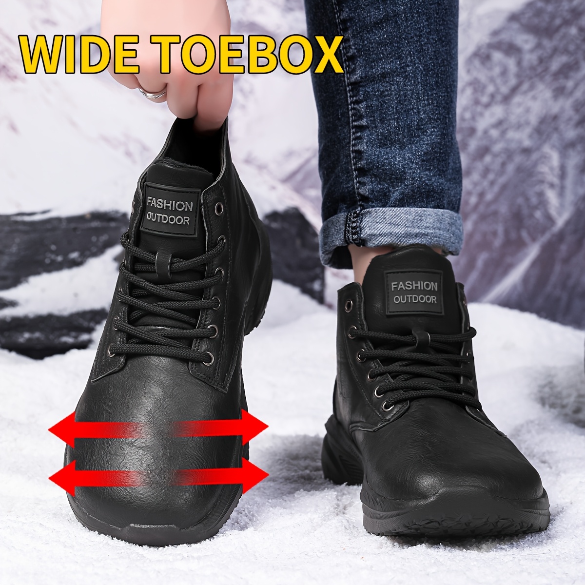 Image of Men' Color Fleece Lined Outdoor Hiking For Snow Boots, High-top Ankle Stabilization, Full Plush Lining For , Deep Lug Anti-slip Traction Outsole Wide Fit Shoes