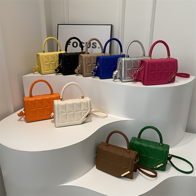 

Trendy Embossed Mini Handbag, Solid Color Crossbody Bag, Women Top Handle Square Purse