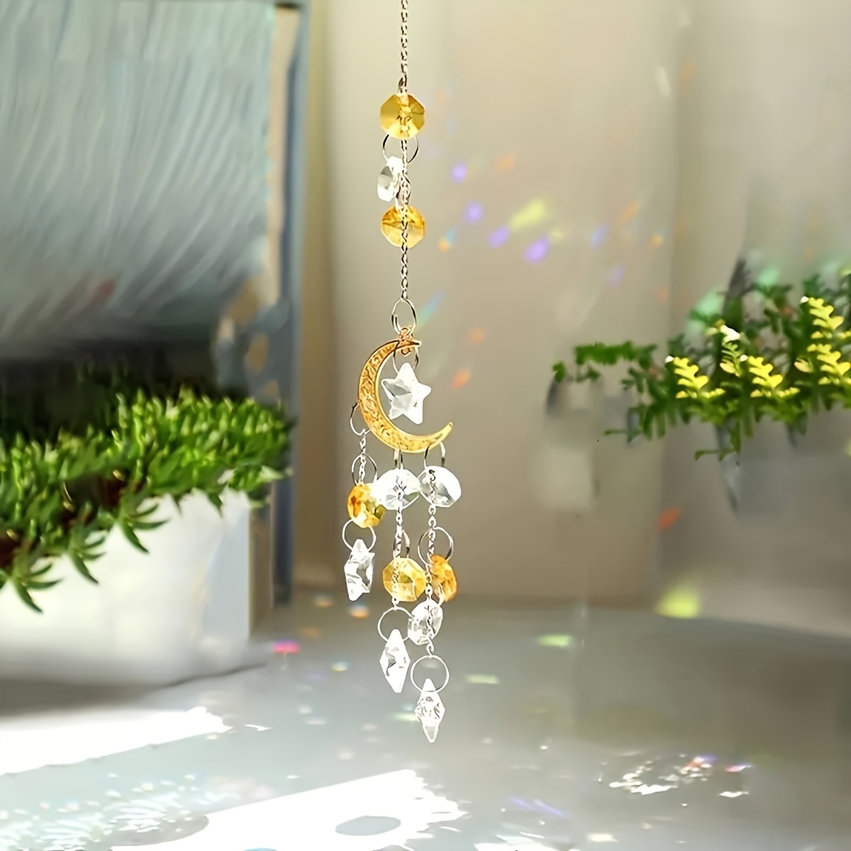 Charming Crystal Starlight Catcher - Sparkling Glass Wind Chime, Suitable for Bedroom and Living Room Decor | Elegant Car Interior Hanging Ornament