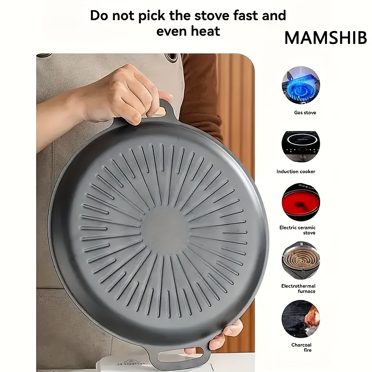 MAMSHIB Non-Stick BBQ Grill Pan - Iron Roast Steak & Vegetable Skillet with Multi-Functional Ridged Surface Design, Perfect for Grilling Shrimp, Chicken, Seafood, and Meat, Ideal for Indoor & Outdoor Cooking, Versatile Cooking Pan | Modern Kitchenware | Durable Cooking Surface, BBQ Grill Accessories