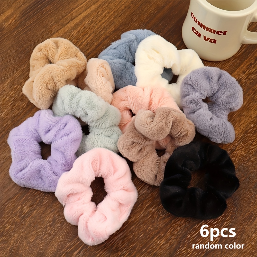 6pcs Random Colors, Autumn/winter Rabbit Plush Candy-colored Fluffy Hair Ties, Sweet Internet- Accessories