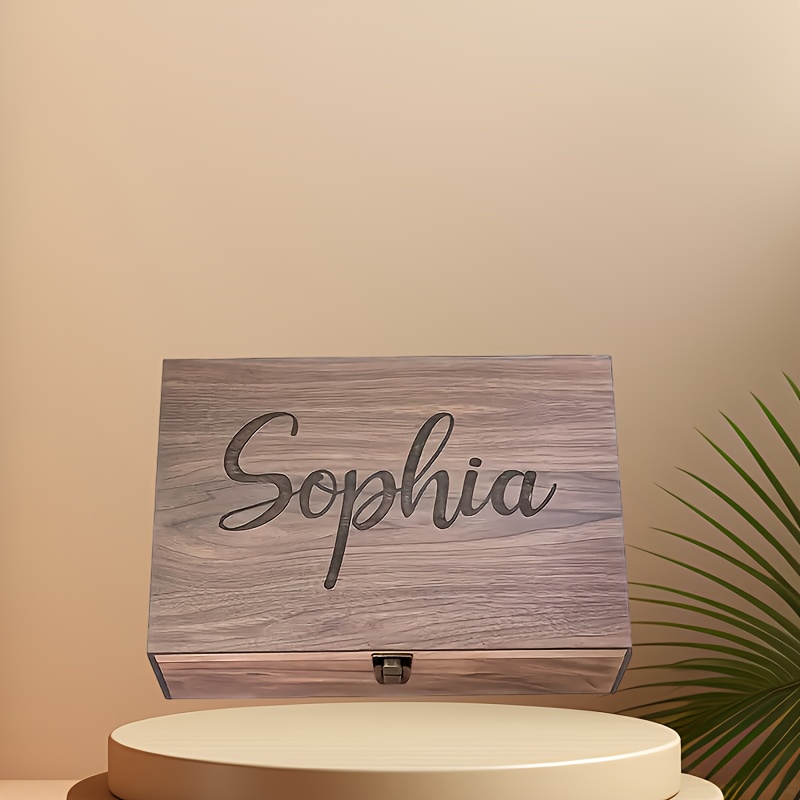 TEMU Customized Wooden Name Or Text Gift Storage Box - Portable Storage Case With A Lid, Deep Brown End - Ideal For Gift Storage And Keepsake