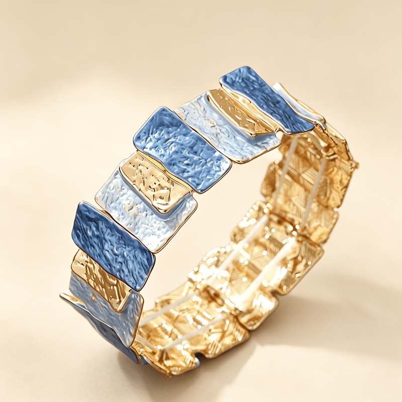 TEMU Cross Border Fashion Painting Geometric Irregular Square Bracelet, Simple And High-end Elastic Bracelet, Suitable For Men And Women, Daily Wear,