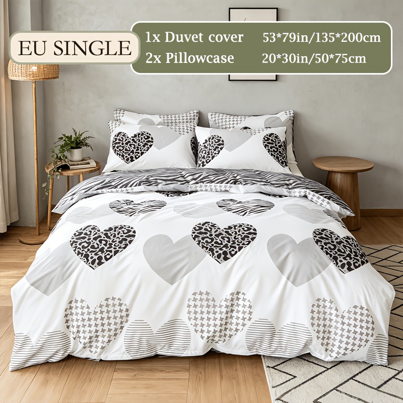 3pcs Heart Leopard Print Multicolor Down Duvet Cover Set