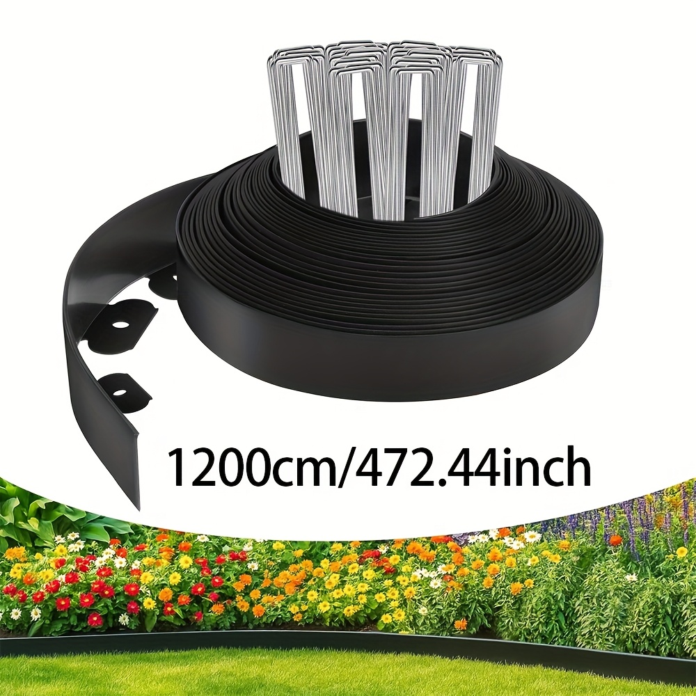 E-shop Gartenrand, 6M/12M Kunststoff Gartenrand mit 20/40 Stück Metallspikes, flexibler Gartenborder für Rasen, Landschaftsbau, Blumenbeete