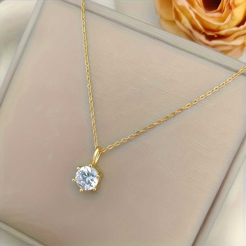 TEMU High-quality Hypoallergenic Steel Necklace, 18k Gold-plated, Resistant To Fading, Women's Fashionable Pendant Necklace, Inlaid With Synthetic