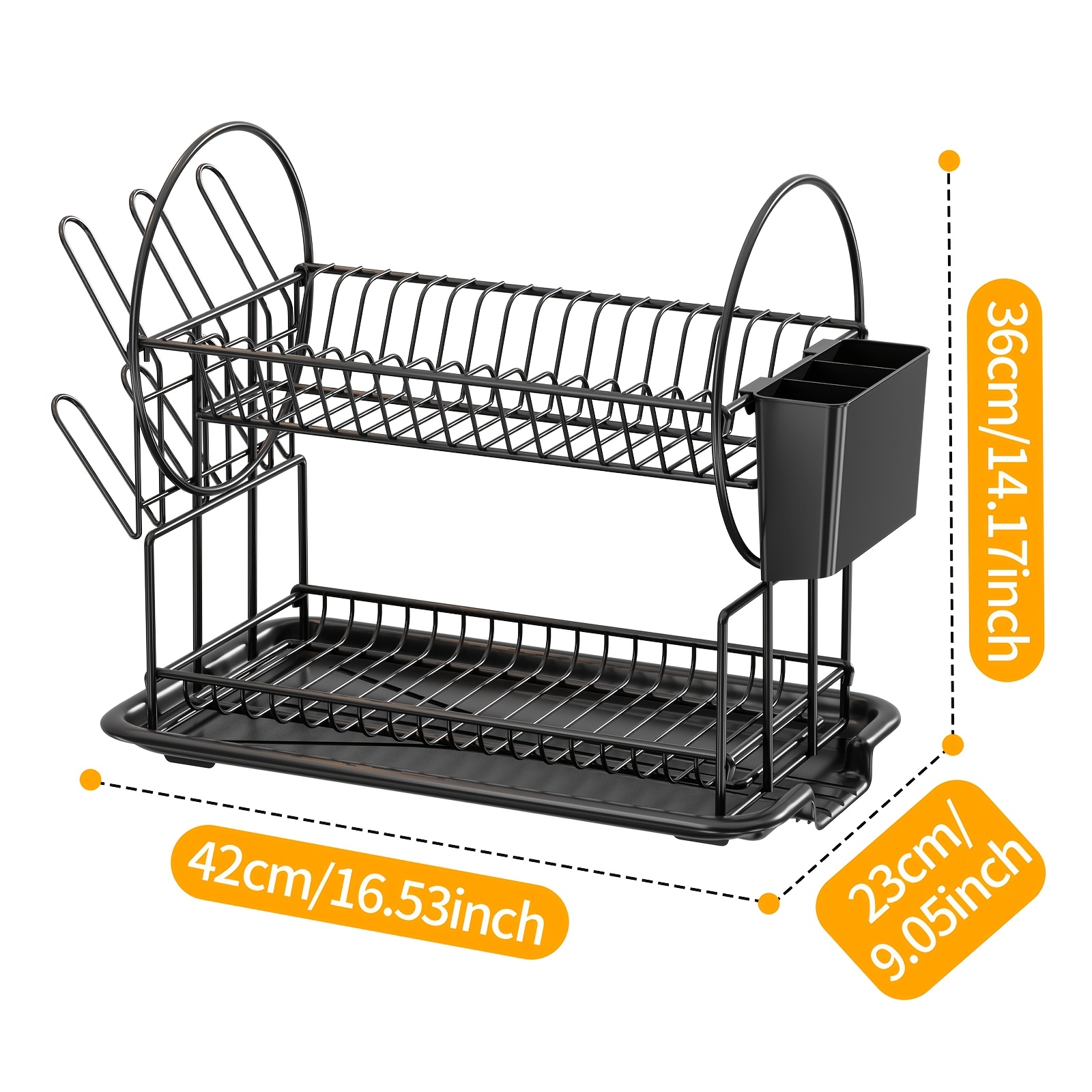 TEMU 1pc,2 Tier,dish Draining Rack,storage Rack With Drain Tray,multifunctional Space-saving Storage Rack,kitchen Countertop Cutlery Holder, Cutlery