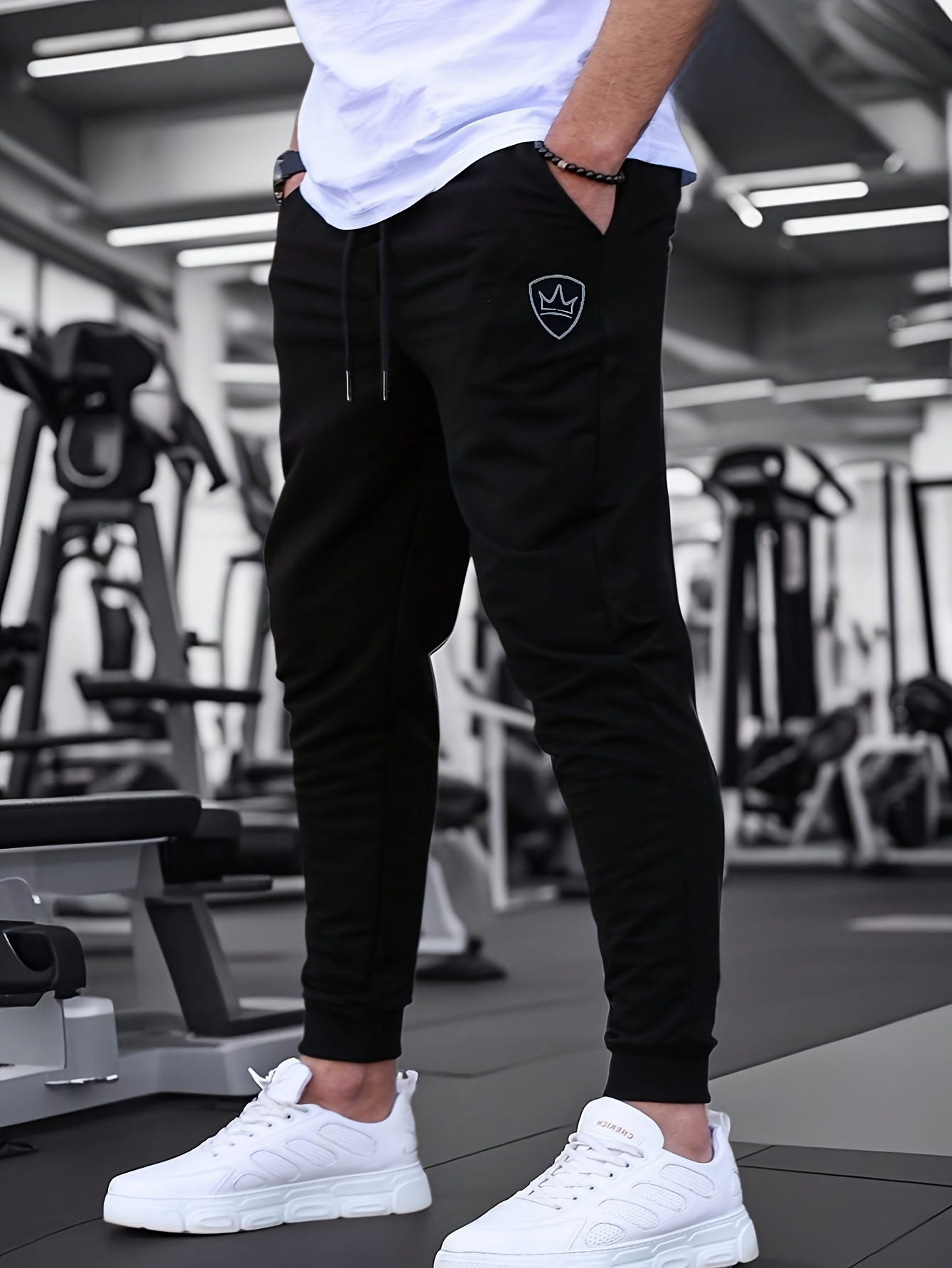 mens fit breathable jogger pants with shield geometric print lightweight stretch fabric for gym running casual wear machine washable athletic casual trousers jogging pants sporty pants durable sportswear details 0
