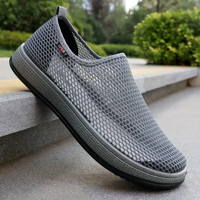 mens summer slip on casual shoes with mesh upper breathable comfy walking shoes for outdoor camping fishing details 7