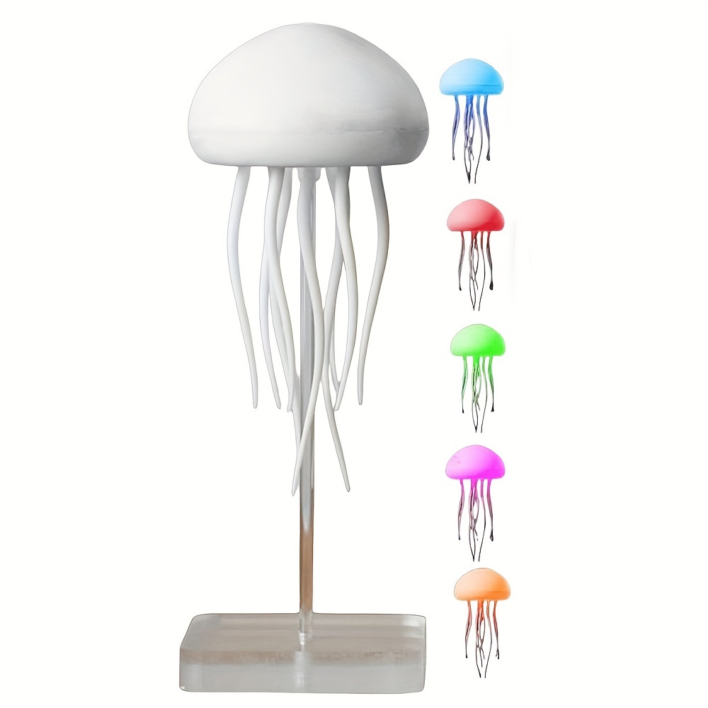 TEMU Rechargeable Smart Led Jellyfish Night Light - Rgb Gradient, Sound & , Usb Powered Table Lamp For Bedroom And Living Room Decor (hanging + Base)