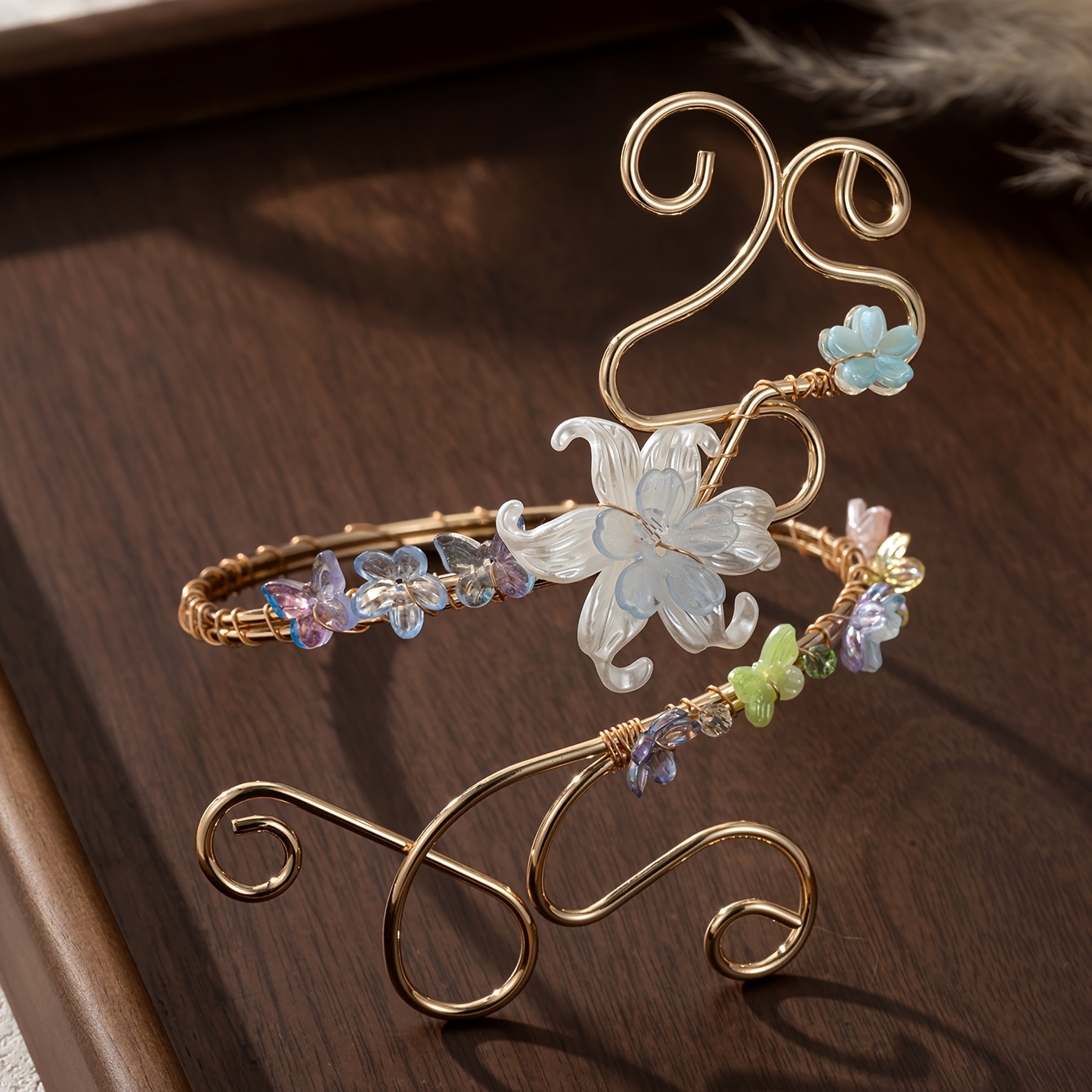 Image of 1pc Women's Fashion Arm Cuff, Bohemian Colorful Flower And Decorated Adjustable Open Bangle, Suitable For Women's Dating, Daily Parties, Music Festival Jewelry Accessories, Friendship Gift