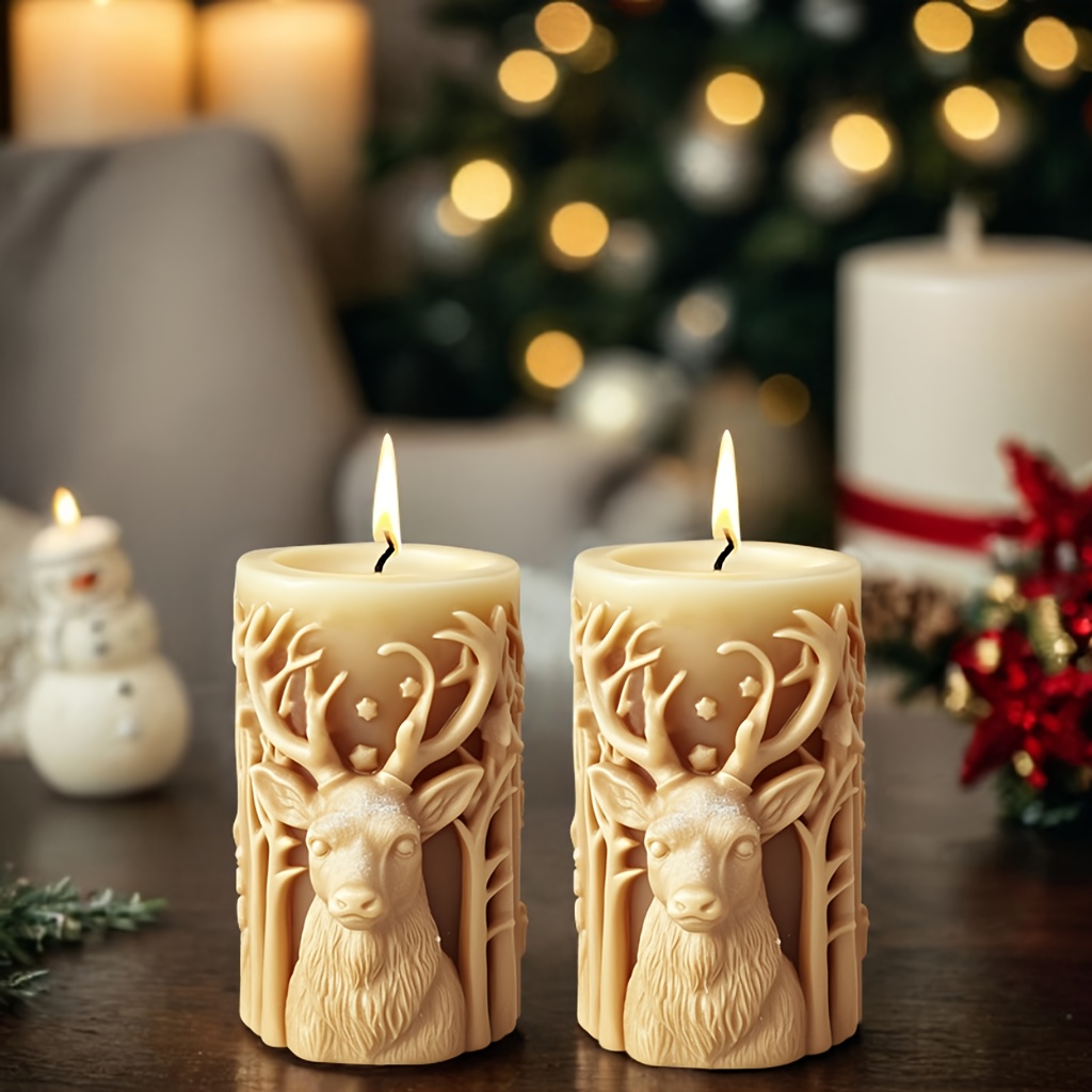 

Festive Christmas Candle Mold: Silicone Deer Design For Diy Candles - Holiday Decor