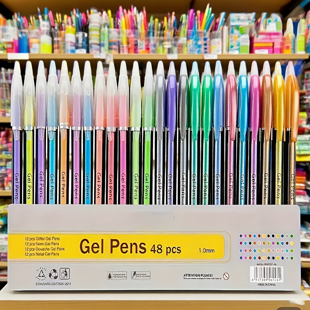 Image of Supplies.48 Gel Ink Pens - 4 Types (12 Pastel, 12 Neon, 12 Metallic, 12 Glitler) Colored Drawing Pens, Suitable For Greeting Cards, Coloring Books, And