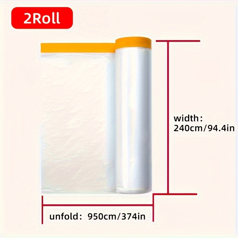 TEMU 2pcs Disposable Dust Covers With Tape - Waterproof, Odorless Transparent Pe Film For Furniture Protection During Travel, Renovation & Cleaning - 9.5m Rolls