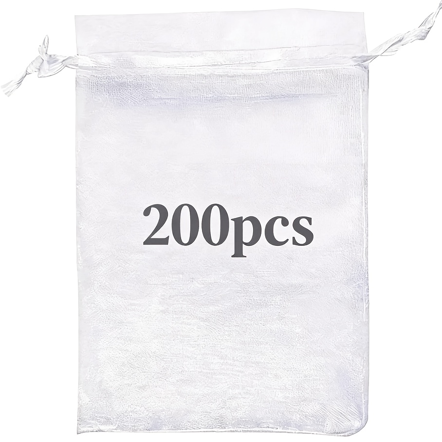 TEMU Cadeau pour Elle/Lui 200pcs Sac en Organza Blanc Transparent à Cordon de Serrage, 4x4,72 Pouces, de Bijoux Haut de Gamme, Convient pour Mariage,