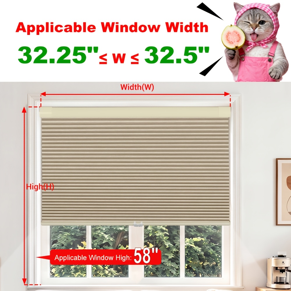 TEMU 1pc No Drill No Tools Wood Grain Blackout Honeycomb Blinds, Thermal Insulated Cellular Privacy Shades, Noise Reduction Pleated Curtains, Hexagon