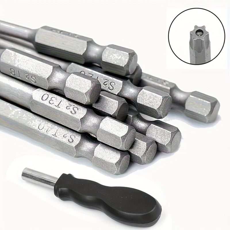 11pcs Torx Drill Bit Set - High-strength S2 Alloy Steel, 75mm Length (-t40), With Hex Socket Adapter For Vehicle/electrical Repair
