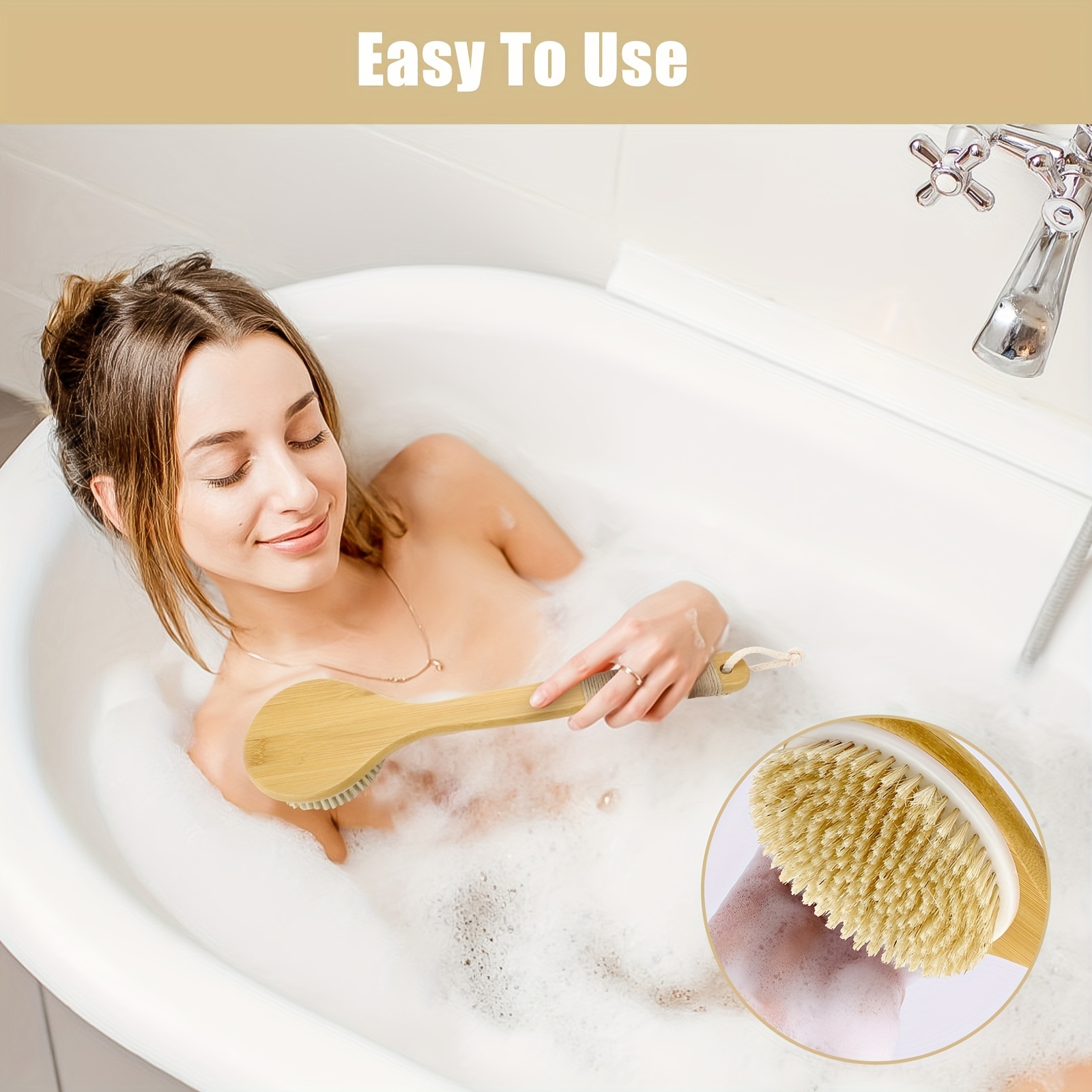 long handle bath brush with hanging rope natural bristle back scrubber exfoliating shower brush for   washing Product details 1