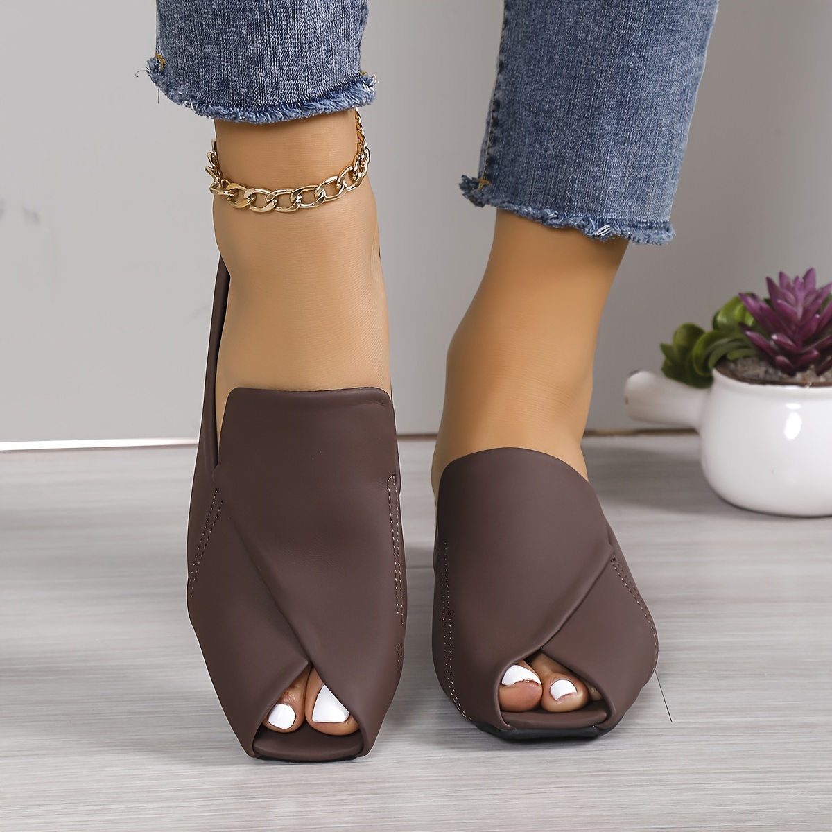 Women's Stylish Solid Color Sandals, Slip On Peep Toe Walking Comfort Block Heels, Versatile Vacation Mules Koningsdag/King's Day