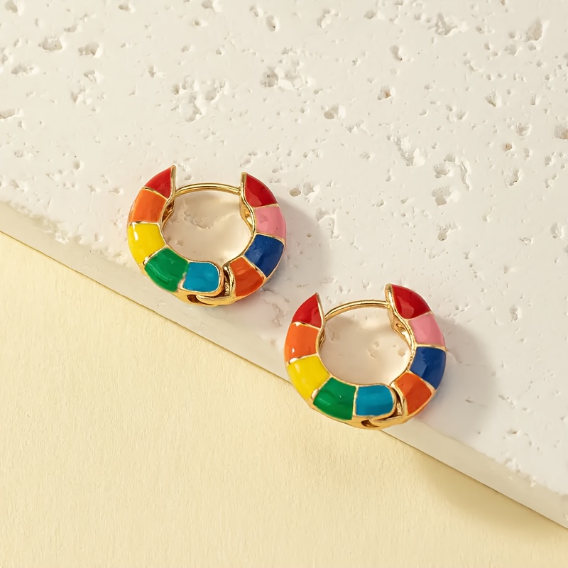 Image of A Pair Of Bohemian-style Colorful Drip-painted Contrasting Everyday Versatile Hoop Earrings For Women