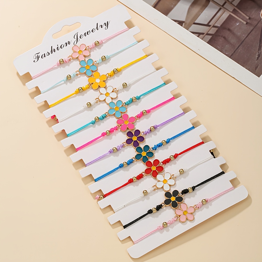 TEMU Conjunto de pulsera de cuerda tejida a con flor de 5 multicolor, estilo y de moda clásica, tamaño ajustable, adecuado para el uso diario y