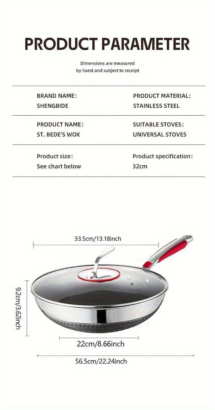 1pc 304 stainless steel wok 3 layer thickened large capacity   easy to clean non slip handle compatible with all stoves dishwasher safe multi purpose cooking ideal for stir frying simmering steak   home kitchen use details 11