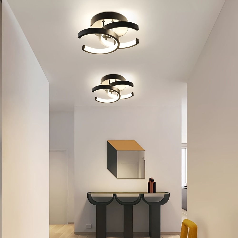 1pc Modern Minimalist Arc LED Ceiling Light, 3000-6000k Adjustable LED Ceiling Light, Black/White Metal Design, Wide Voltage Hardwired, for Hallways, Kitchens, Bathrooms, Stairs, Balconies, and Indoor Lighting, Indoor Lighting Solution|Sleek Ceiling Light|Adjustable Color Temperature, LED Ceiling Lights