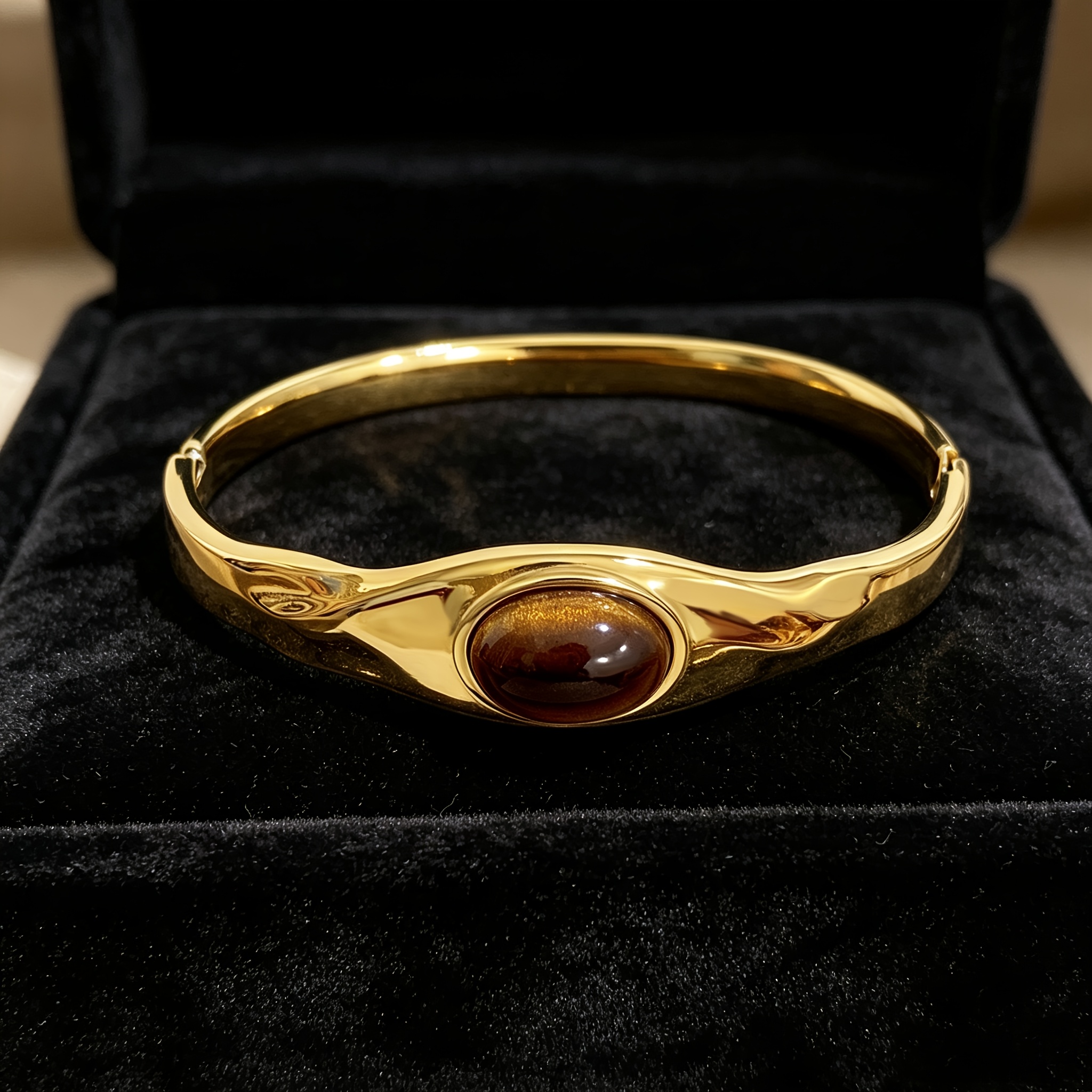 TEMU 1pc Nouveau Bracelet Boucle en Acier Inoxydable 304L 304L 304L Plaqué Or 18K, Vintage, Ovale, avec Incrustation de d', Bracelet de Bras de Luxe
