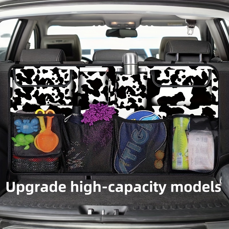 1pc Cow Pattern Car Trunk Organizer SUV Seat Back Hanging Bag Oxford Cloth Storage Bag Multifunctional Car Storage Bag Car Seat Back Hanging Bag