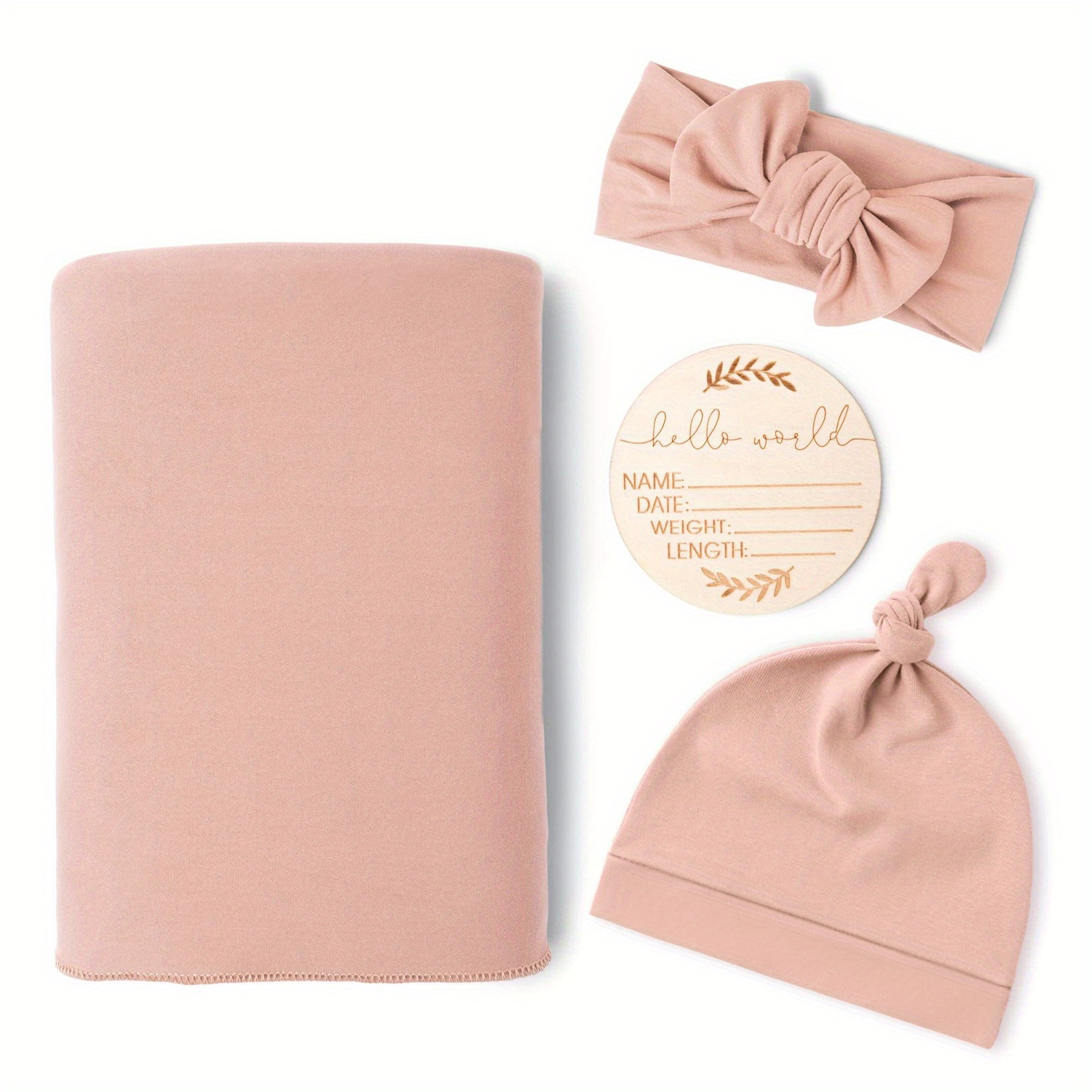 Image of Set Of 4 Newborn Swaddle Blankets, Including A Baby Bath Towel, Hat, Headband, And Milestone Card, For Infants, A Must-have Gift For Newborns