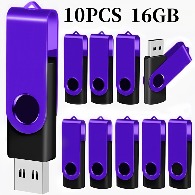 TEMU 10 Pack Purple Usb 2.0 Flash Drives - Swivel Design Memory Sticks (128mb-16gb) For Desktop, Laptop, Business Gifts - Durable Portable Storage