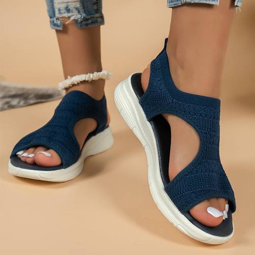 womens lightweight knit slip on sandals open toe low wedge breathable fabric for casual walking