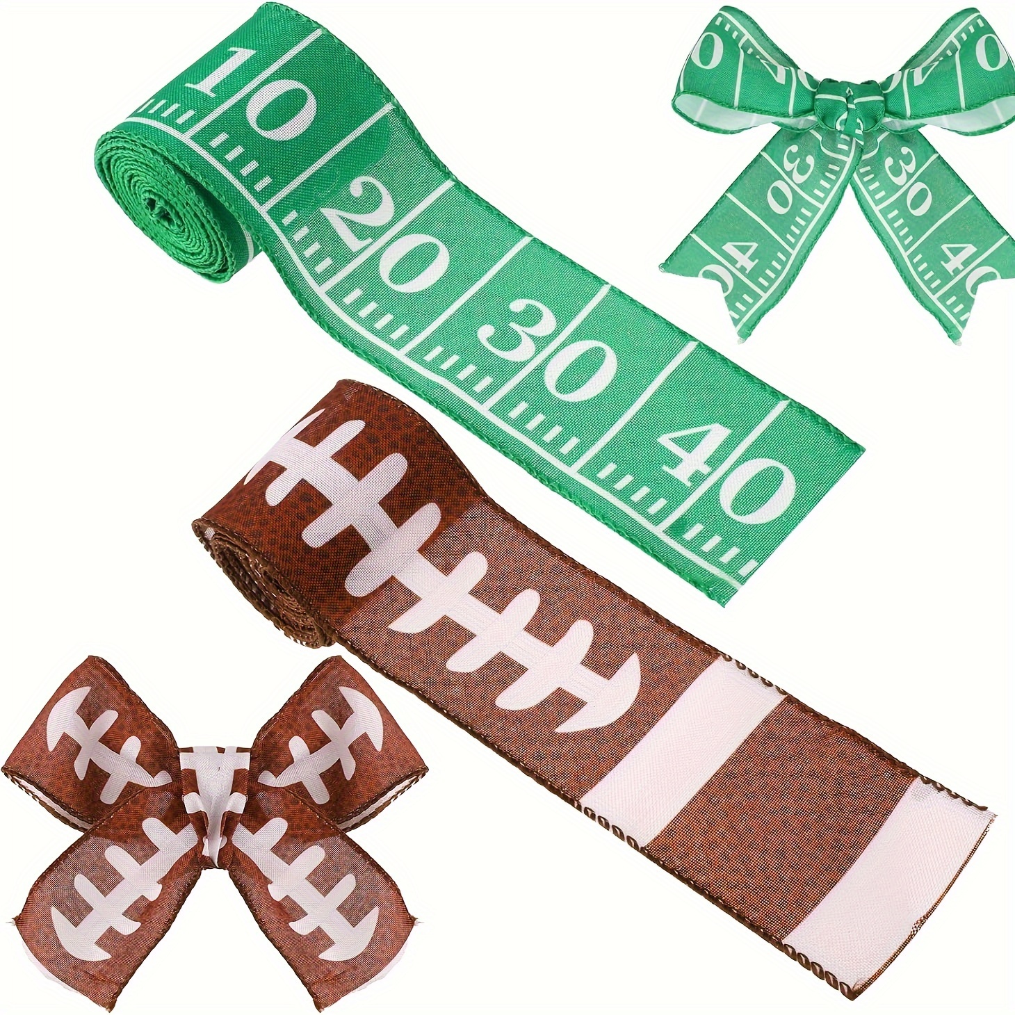 

2 Rolls 5 Yards Football Wire Edge Ribbons 2.5 Inches Green Brown Burlap Ribbon For Crafting Fall Sports Ribbon For Wreath Gift Wrapping Bow Sewing Diy Crafts Party Decor