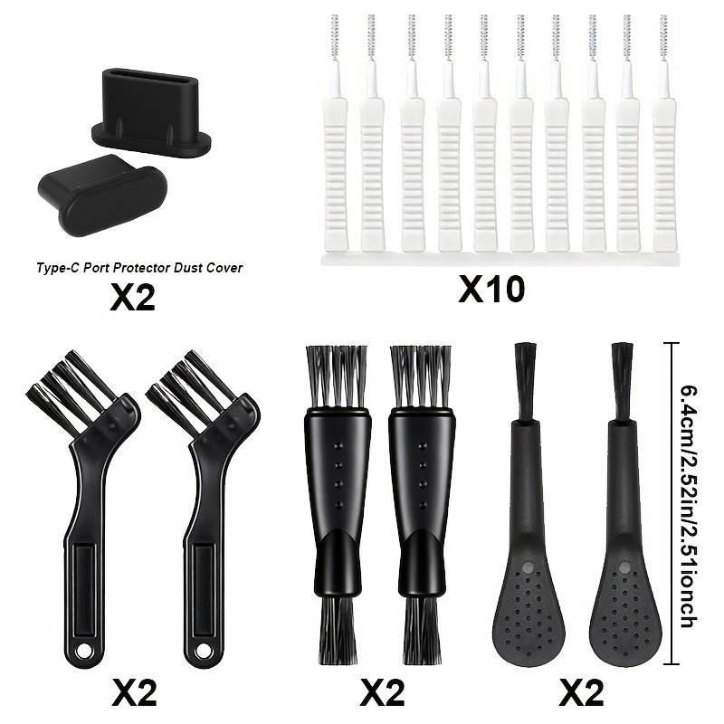 TEMU Kit d'outils de nettoyage de port de téléphone multifonctionnel 18 pièces, 2 caches anti-poussière Type-C et 16 brosses de nettoyage, nettoyant