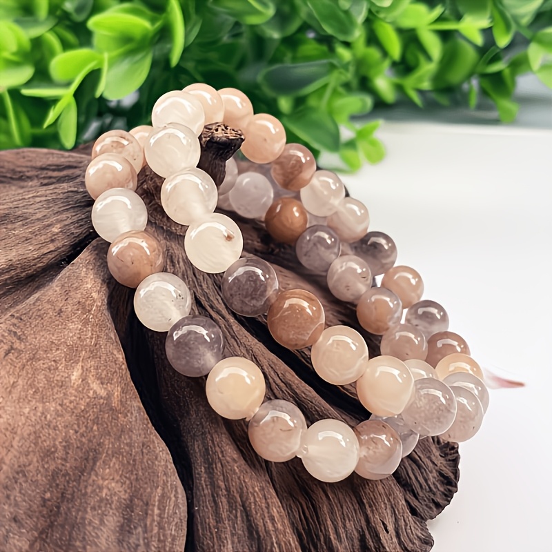 TEMU 1pc/2pcs Ybtxck Bohemian Minimalist Stone Bracelet - 8mm Polished Beads Suitable For Daily Wear & Special Occasions, Neutral- Bead Gift For