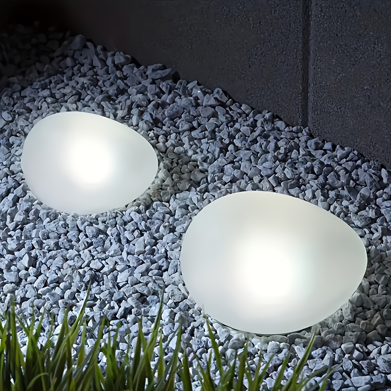 Outdoor 2pcs Solar LED Lights, Can Be Placed on the Ground or Stacked, Frosted Stone with Translucent White Light - Suitable for Gardens, Lawns, Paths, Courtyards, Etc. - Energy Saving, Auto On/Off