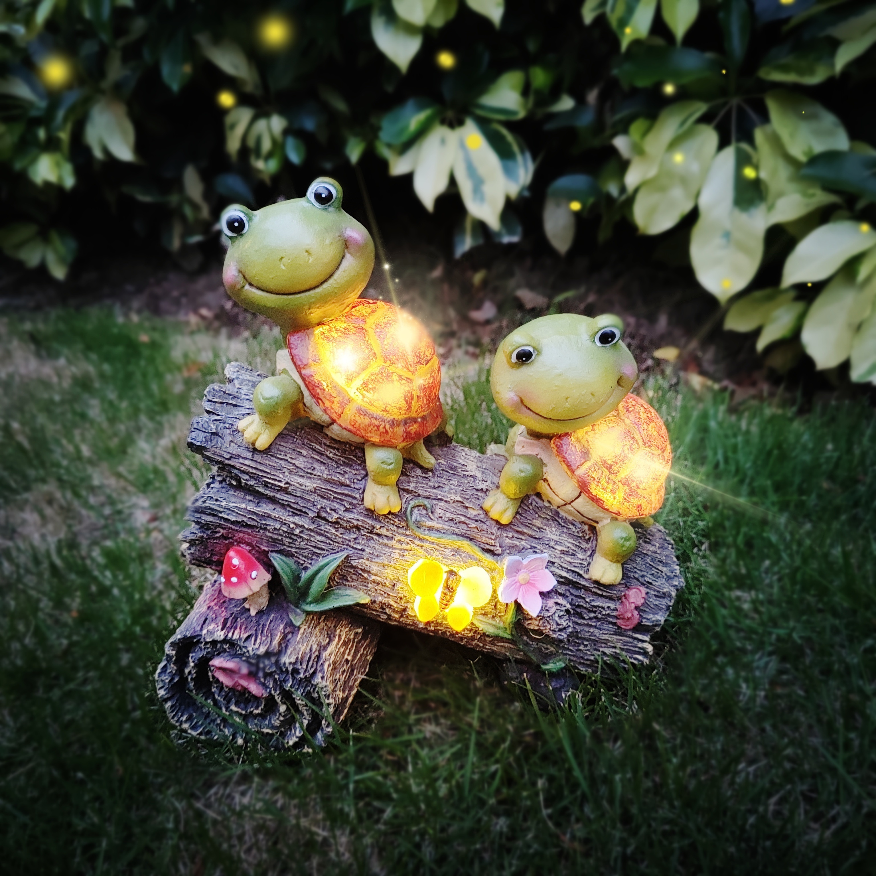 

Garden Turtle Figurines Outdoor Decorations, Solar Powered Face Resin Statue With 4 Led Lights, Garden Christmas Decor For Patio Lawn Yard