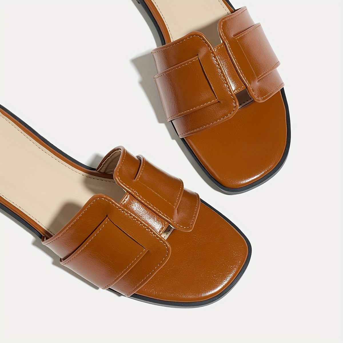 womens stylish retro minimalist square toe flat sandals women shoes details 3