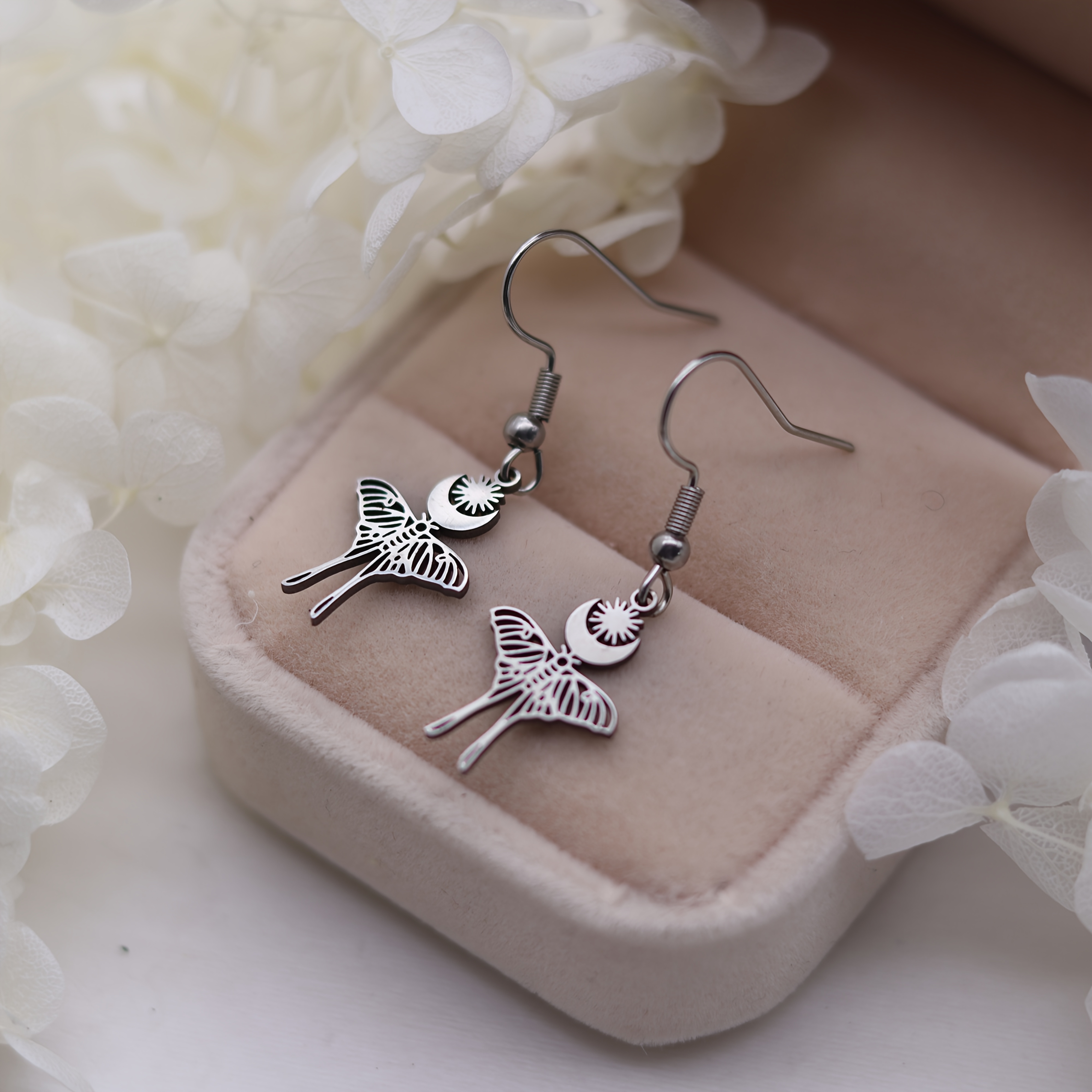 Sun Moth Drop Earrings For Women Stainless Steel Dangle Earrings Witchcraft Jewelry Gift