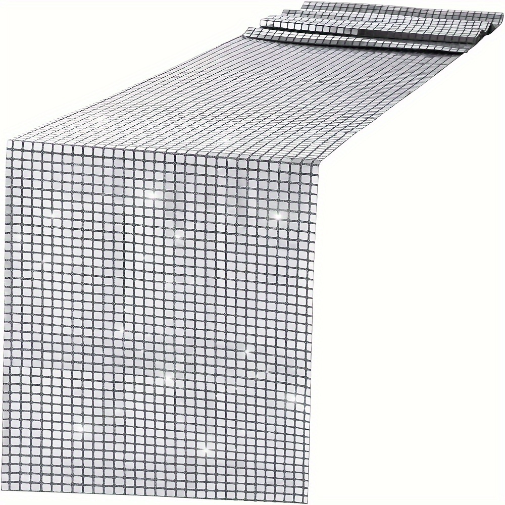 E-shop Einzelpack Silberner 30*275cm Disco-Glitzer-Tischläufer für 70er 80er Themenpartys, Valentinstag, Geburtstag, Tanzdeko, Hochzeit